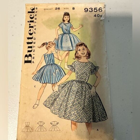 60’s Girls Dress Buttericks 9356 Sewing Pattern - Size 8 Girls - UNCUT - Picture 1 of 3